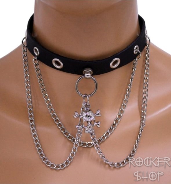 Náhrdelník CHOKER CHAINS & SKULL